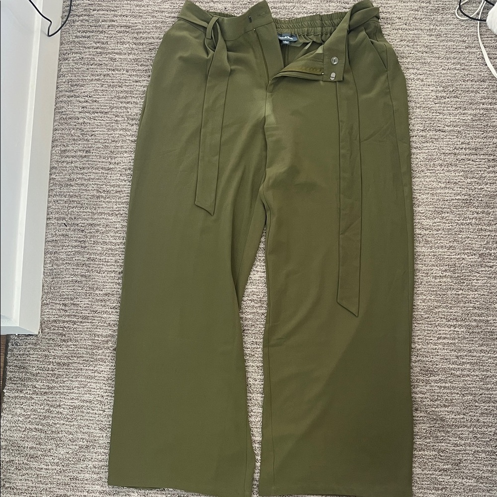 Wide Leg Olive Green Belted Pants